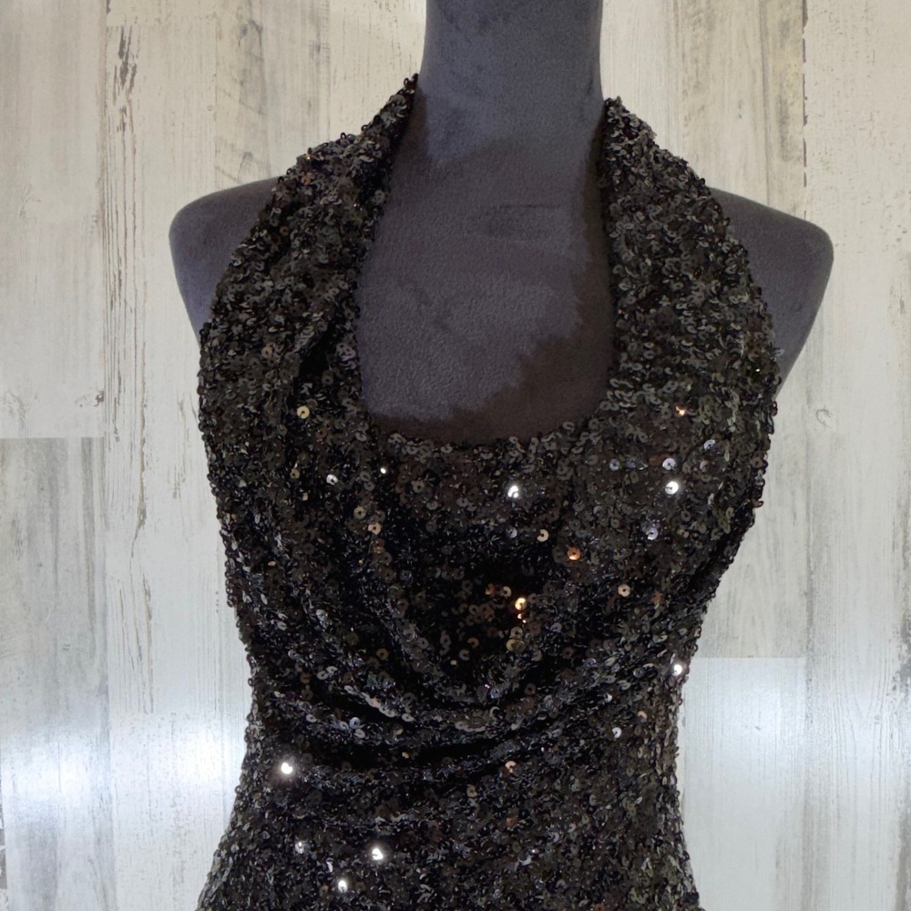 Urban Outfitters Coyote Bodycon Mini Dress Small Black Sequin Halter LBD Party